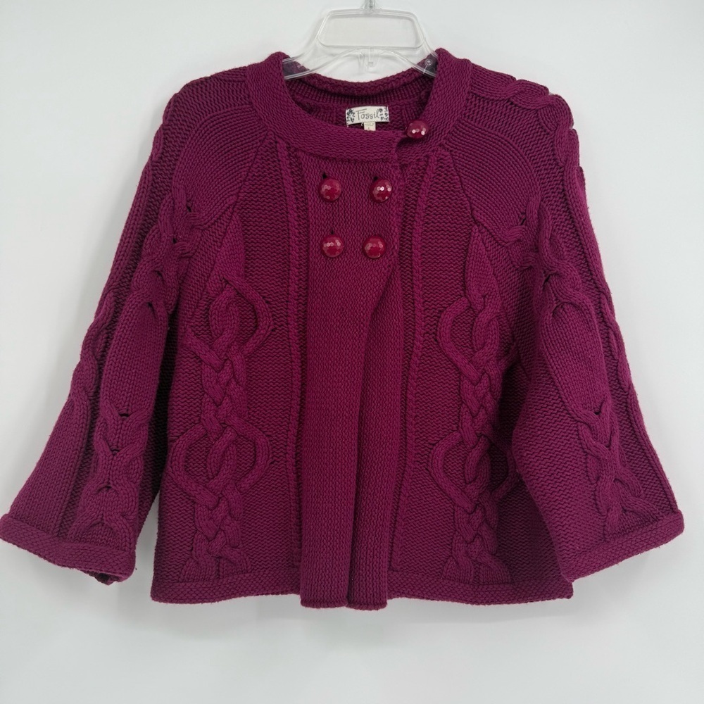 Fossil Sweater Cotton Wool Blend Purple Magenta Women's Size Large Cardigan - Picture 8 of 8